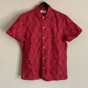 Taylor Stitch 100% Linen Red Havana Shirt Double Pocket Short Sleeve Size 36